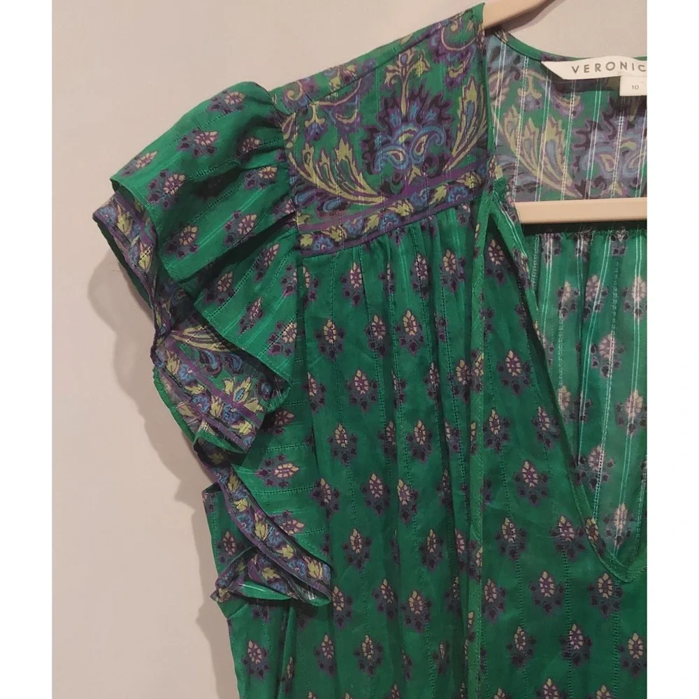 Veronica Beard Womens Kelly Green Paisley Brindelle Mini Dress Size 10 NWOT - Picture 4 of 16